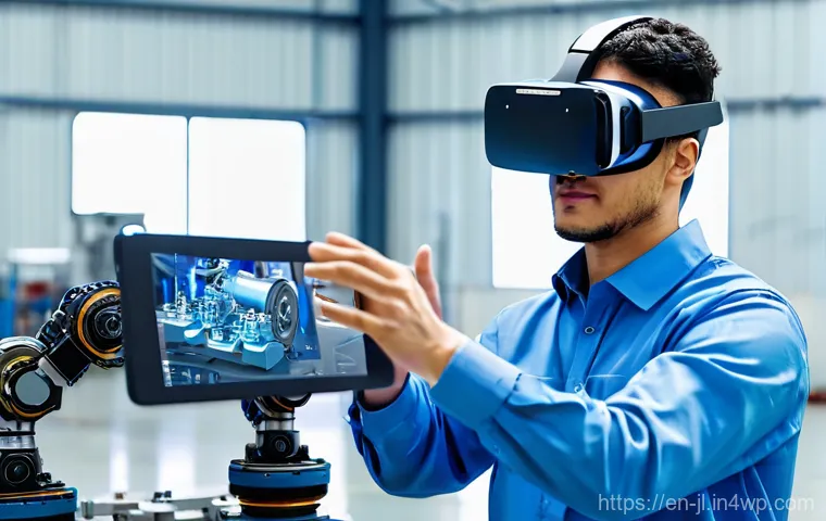 햅틱 기술을 이용한 가상 훈련 - **Prompt:** A focused medical student, wearing a sleek virtual reality headset and advanced haptic g...