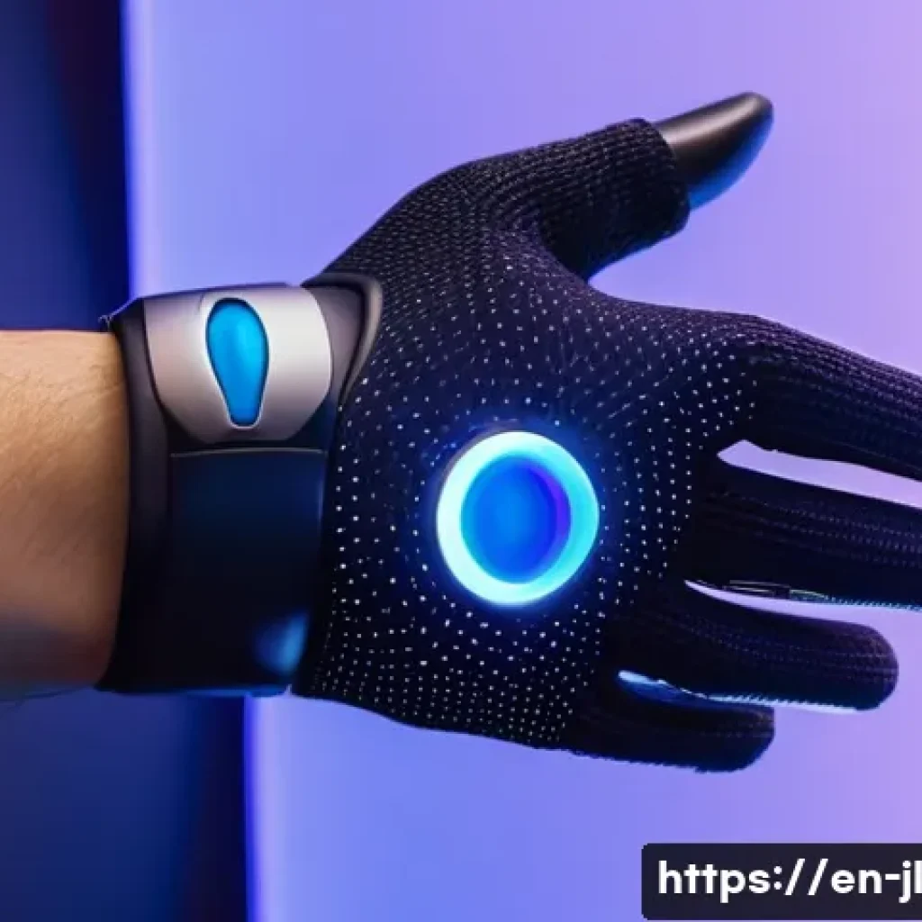 햅틱 기술의 감각적 경험 증대 방법 - A futuristic wearable haptic glove made from flexible electroactive polymers, showcasing soft, shape...