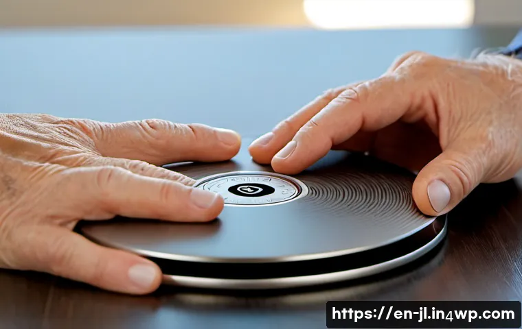 Home 17 햅틱 인터페이스와 물리적 상호작용 - Photorealistic close-up of a mature adult hand using a sleek haptic control dial on a modern smart-h...